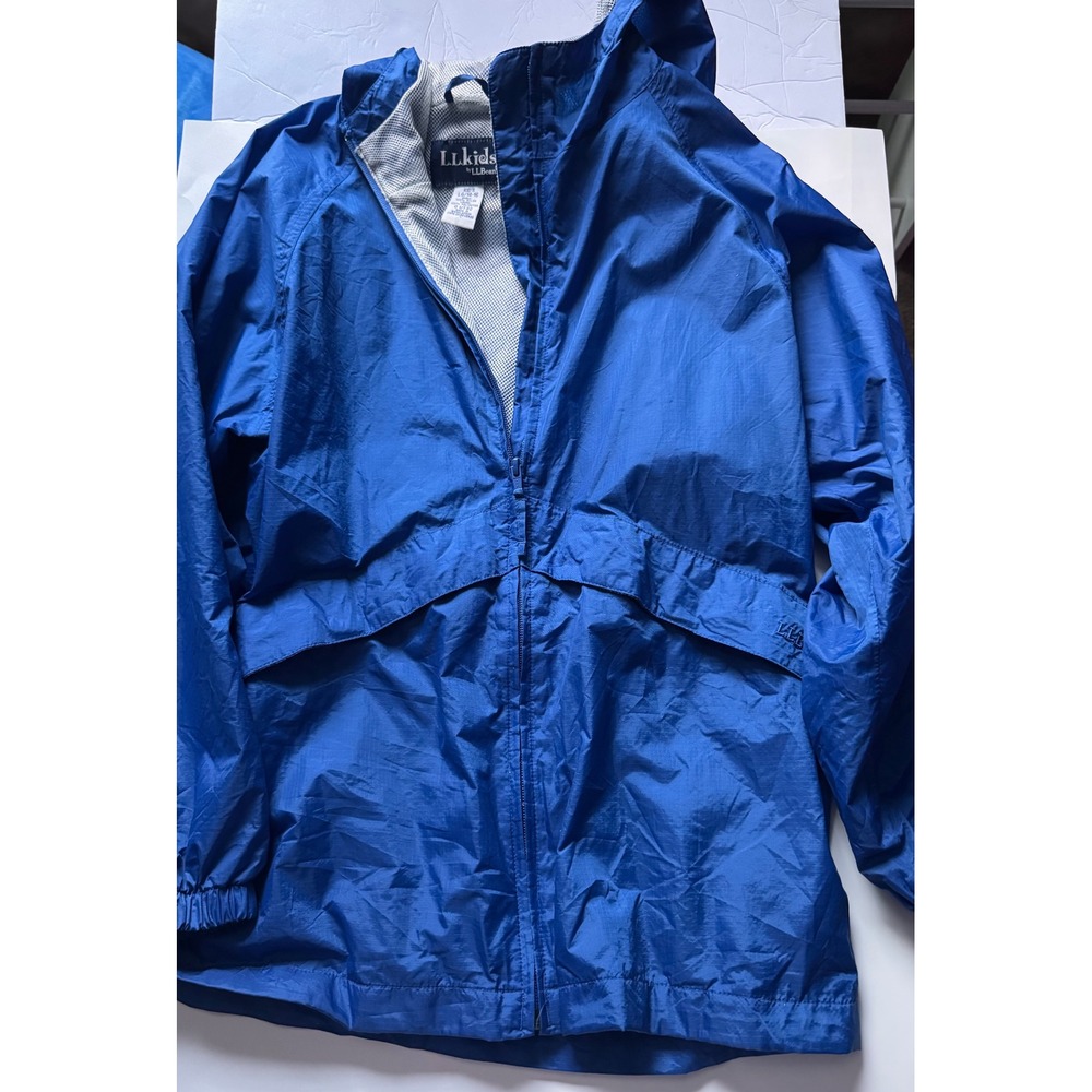LL Bean Kids Blue Ripstop Hooded Windbreaker Jacket Size Large 14-16 Mesh Lined